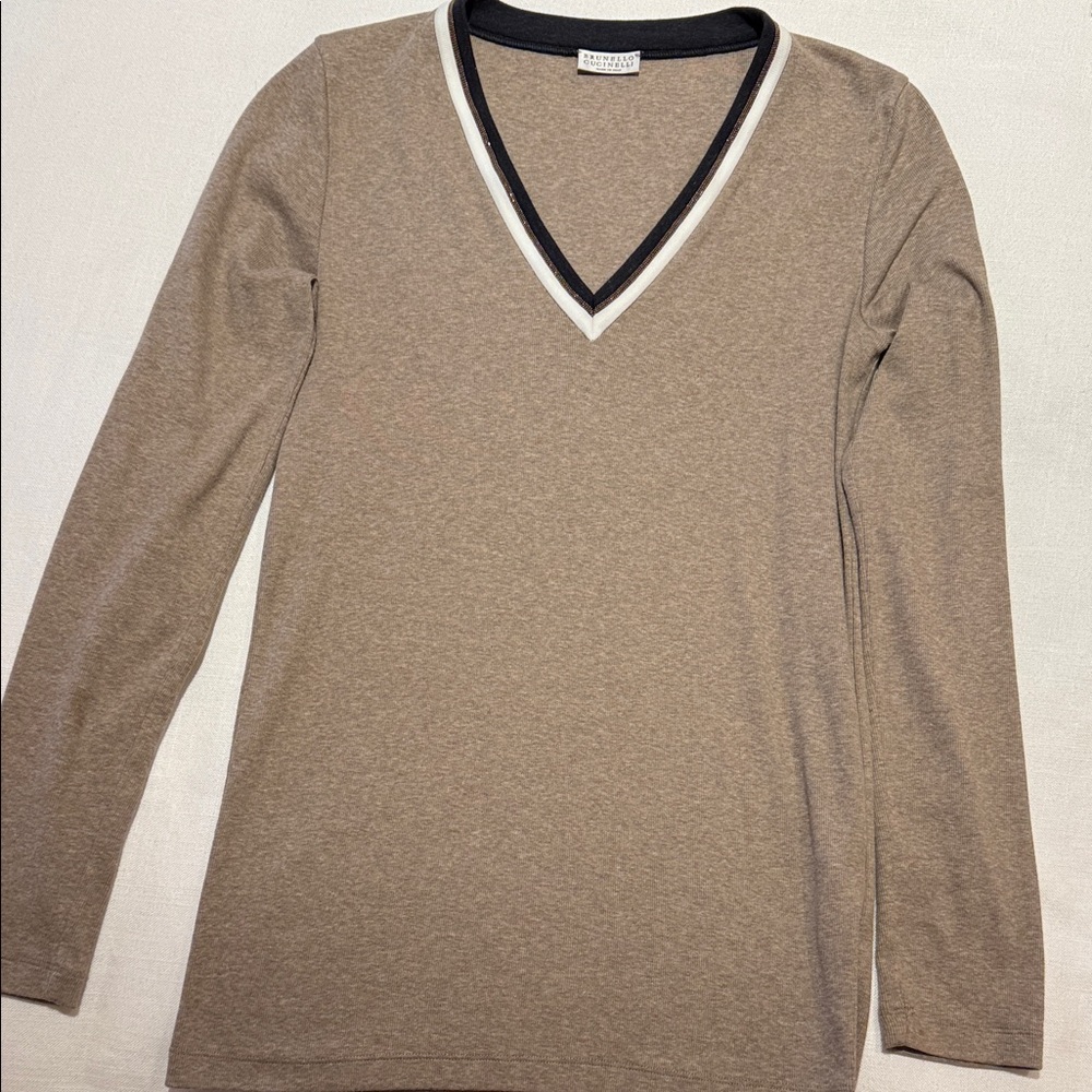 Brunello Cucinelli Tan and Black Knit Top